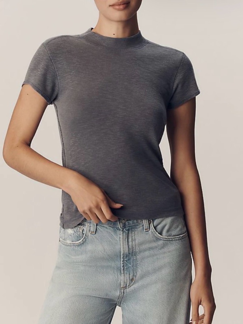 Anthropologie Pilcro Short Sleeve Mock Neck Tee in Folkstone Gray XS NWT